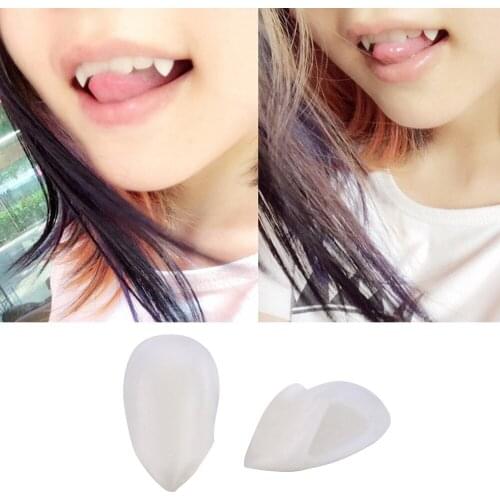Besegad 2PCS 13mm Vampire Zombie Fake Teeth Vampire Canine Tooth Vampire Dentures Fangs Tooth with Case Halloween Cosplay Prop