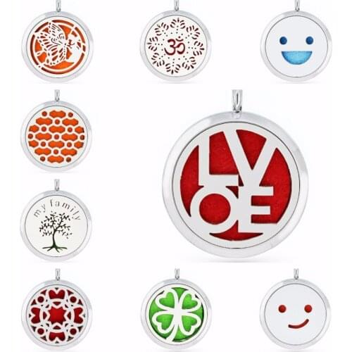 Love family tree Clover 30mm Aromatherapy Perfume essential oil diffuser locket pendant necklace chain jewelry gift 1 pad random