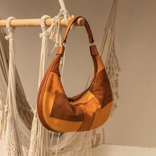 Patchwork Womens Handbags Half Moon PU Lady Bags Casual Womens Totes Matte Female Handbag Zipper Ladies Totes Solid Lady Bags