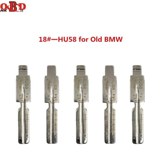 HKOBDII 10pcs Uncut Metal NO.18 2 In 1 LiShi Scale Blank Car Key Blade HU58 with Tick Marks for Old BMW Replacement