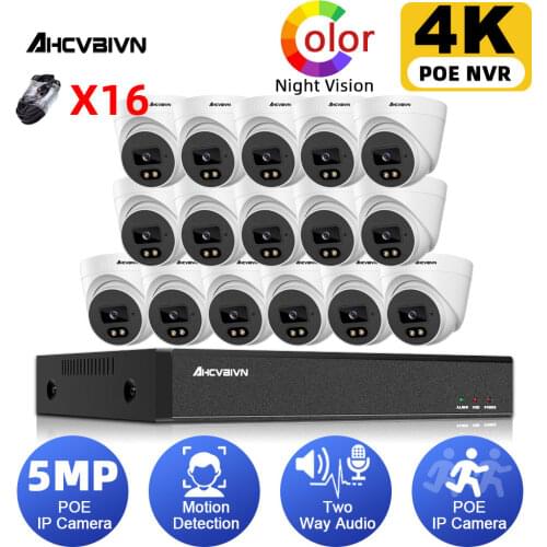 16CH 5MP 8MP POE NVR Kit Security Camera System Two Way Audio H.265 IP AI Dome Camera Outdoor P2P CCTV Video Surveillance Set