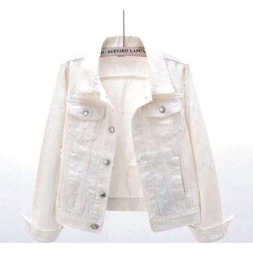 Korean Spring Fashion White Denim Jacket Women Harajuku Long sleeve Outwear Chaqueta Mujer Frayed Slim Jeans Jacket Coat Female