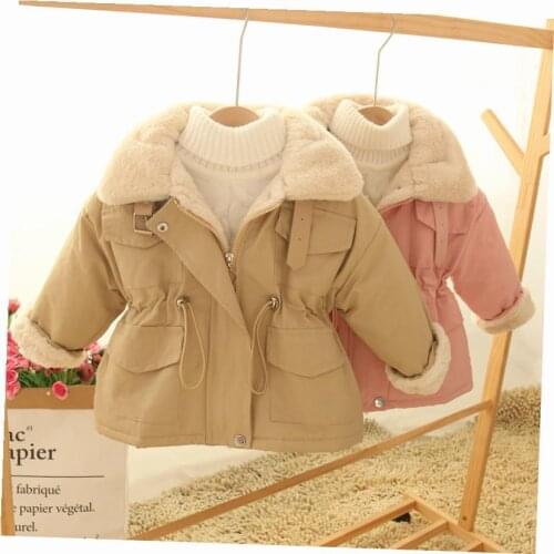 Girls Jackets 2021 New Winter Coat Foreign Style Childrens Padded Coats Winter Plus Velvet Padded Clothes Fur Collar Clothing