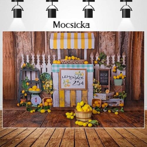 MOCSICKA Lemon Fruit Stand Photographic Studio Photo Backgrounds Children First Birthday Cake Smash Photography Backdrops