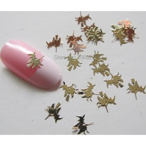 MS195-2 100pcs Gold Cute Halloween Witch Metal Sticker Nail Art Metal Sticker Nail Art Decoration Non-adhesive Sticker