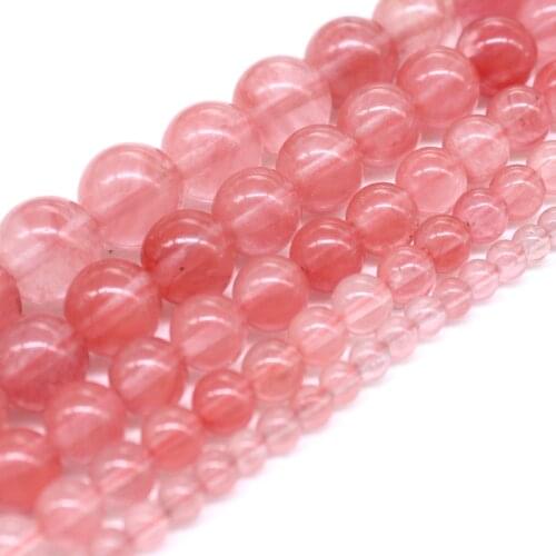 Natural Watermelon Red Crystal Stone Spacers beads 4/6/8/10/12MM Round Loose Beads For Jewelry Bracelest Making DIY Accessories