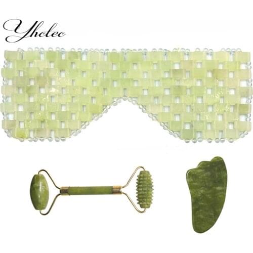 Natural Jade Eye Mask Face Massage Sleeping Mask Jade Roller Guasha Board Scraper Set Cold Therapy Facial Relaxing Sleep Massage