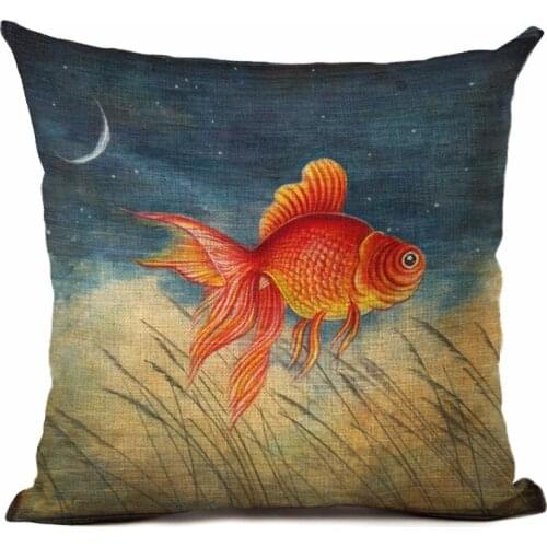 Animal Style lovely Fish Printed Throw Pillow Cushion Cover Home Decor Linen Cotton Square Home Decor Pillowcase