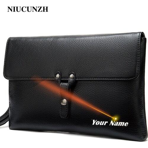 NIUCUNZH Men’s wrist bag for men big clutch Bag men leather engraved wallets for card holder designer Clutch male luxury brand