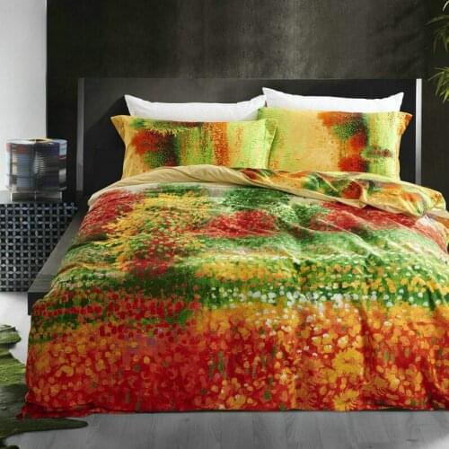 New Sanding 100% Cotton Printed Flower Bedding Set Cartoon Bed Sheet set Duvet Cover Pillowcase Queen King 4pcs green orange red