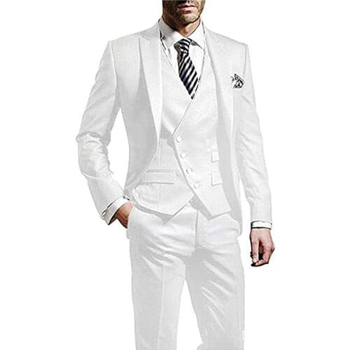 New Style Groomsmen White Groom Tuxedos Peak Lapel Men Suits Wedding Best Man Blazer ( Jacket+Pants+Vest+Tie ) C464