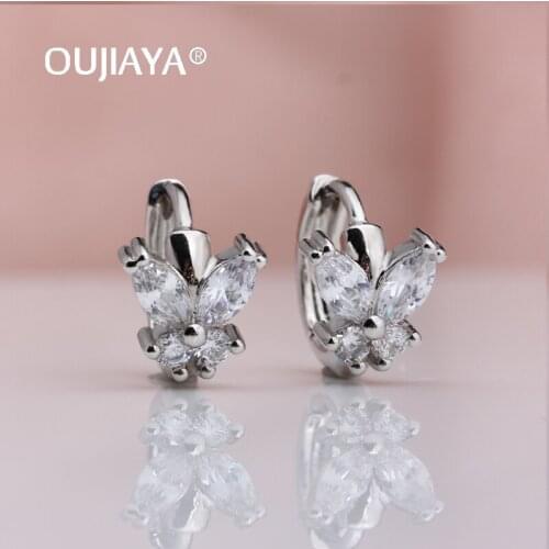 OUJIAYA New Little butterfly Drop Earrings Women Luxury round Silver Plated Natural Zircon Dangle Earrings Party Fashion A122