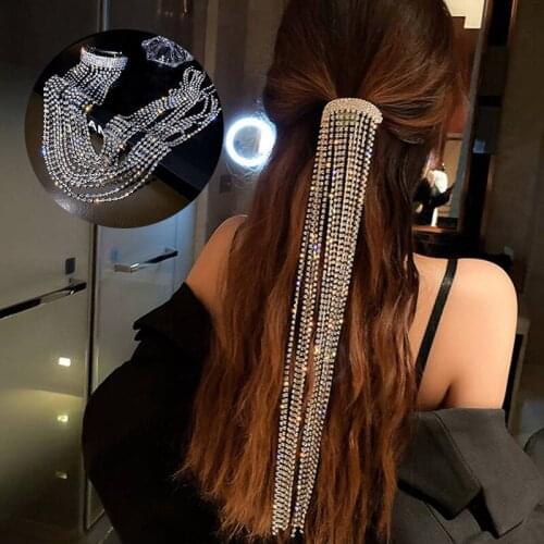 Full Rhinestone Hairpins Crystal Hair Wedding Banquet Jewelry Shine Long Tassel for Women