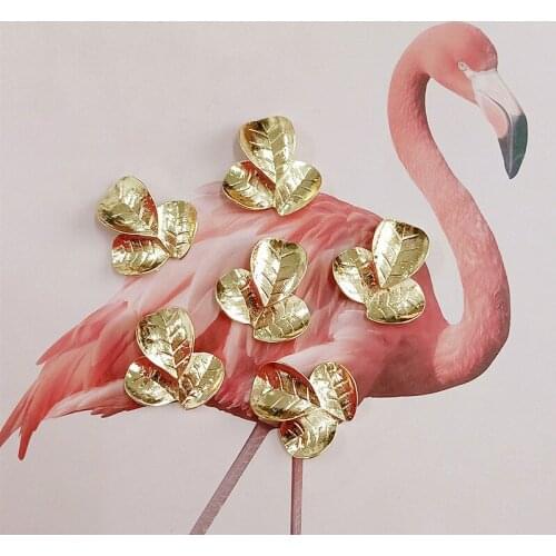 10 pcs/lot Gold Alloy Three leaves Pendant Buttons Scrapbooking Accessories Hairpin-Decoration Buttons Jewelry Handmade