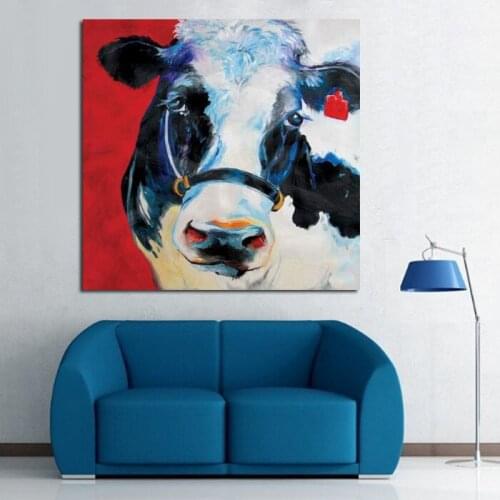 Hand Painted Acrylic Canvas Oil Paintings Colorful cow Modern Abstract Animal Wall Art picture for Kids Room living room Decor