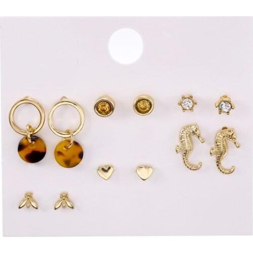 Bohemian Stud Earrings Sets For Women Vintage Acrylic Heart Bee Earrings Set Rattan Earring 2020 Brincos Acrylic Jewelry