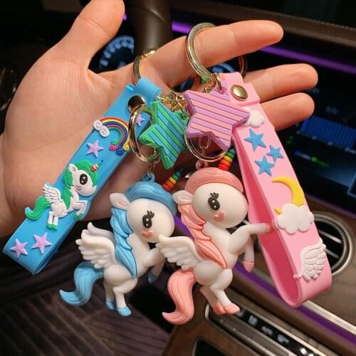 Unicorn Keychain Cute Silicone Rainbow Cartoon Doll School Bag Car Pendant Couple Girl Birthday Gift Childrens Toy Accessories