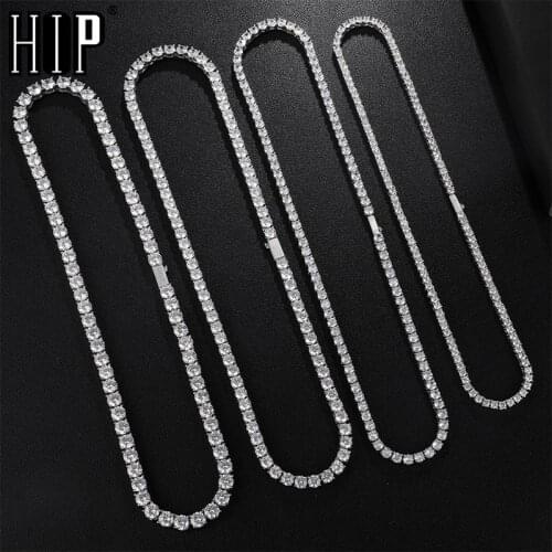 Hip Hop 1 Row 4 Prong Tennis Chain AAA CZ Stone 3/4/5MM Wide Bling Iced Out Cubic Zircon Necklace Bracelet For Men Jewelry
