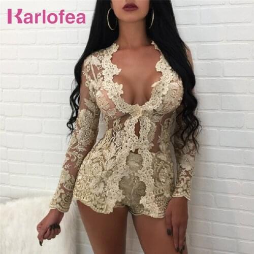 Karlofea Spring Floral Lace Lady Two Piece Sets Long Sleeve Sheer Mesh Top And Shorts Sexy Club Night Party Outfit New Women Set