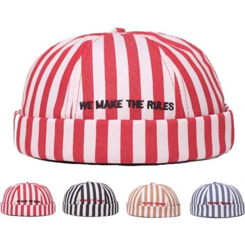 Vintage Docker Cap Stripe Brimless Hat Beanie Hat Cotton Adjustable Literary Landlord Sailor Cap Women Hip Hop Hat Gorras Hombre