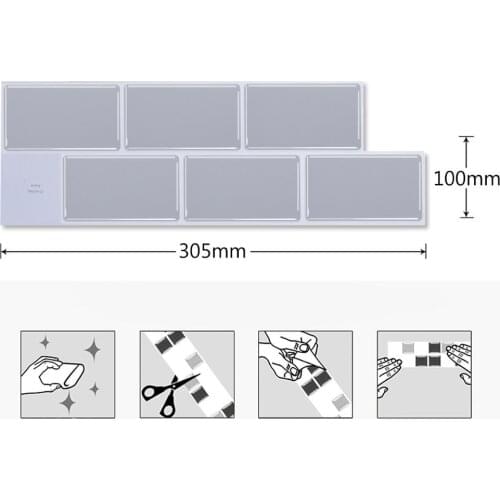 VividTies-3 Sheets Gray Subway Self Adhesive Wall Tiles Waterproof Bathroom & Kitchen Wallpaper