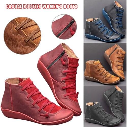 High Quality Women Autumn Casual PU Leather Lace-up Ankle Boots Flat Heel Boots Shoes British Style N66