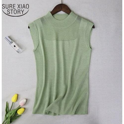 Sexy Women Tops Fashion White Shirt Simple Street Style Ladies Tops Tank Tops Knitted Solid Wild Ice Silk Knitting Blusas 2922
