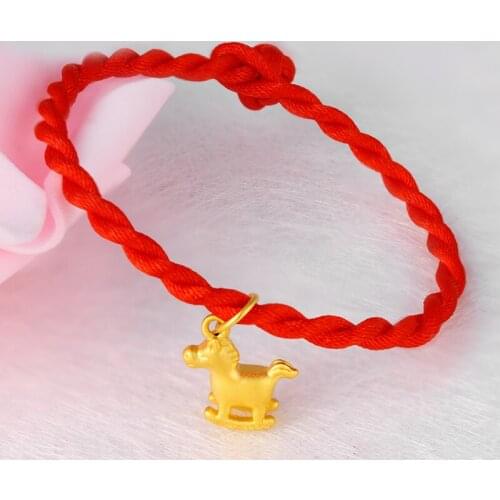 Hot sale 24K Yellow Gold Bracelet Women 3D Gold Horse Red String Bracelet