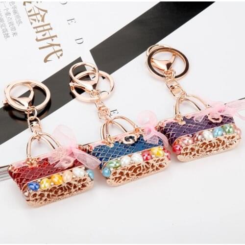 Women Keyring Keychains Cute Handbag Shaped Pendant Keychain Crystal Ribbon Key Chain Car Keyrings For Female Women