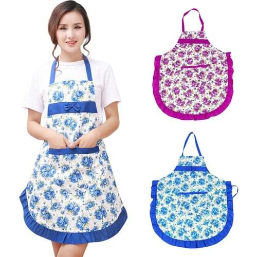 Top Seeling Women Floral Waterproof Anti-oil Kitchen Cooking Restaurant Cleaning Apron Creative Aprons for Woman Outsides BBQ