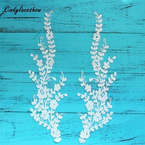 1 Pair Large Ivory Lace Applique Trim Flower Embroidery Lace Trims Ribbons Lace Fabrics For Wedding Dress DIY Sewing Accessories