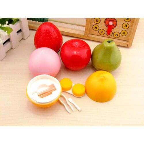 10pcs new High quality ABS material lovely Fruit shape Pure color With a mirror Contact lens case Travel convenience Partner box