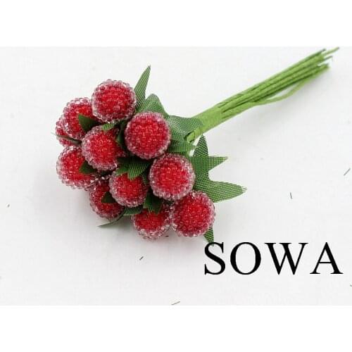 12pcs Small Berries Artificial Flower Red Cherry Stamen Pearlized Wedding Simulation Glass Pomegranate Decoration