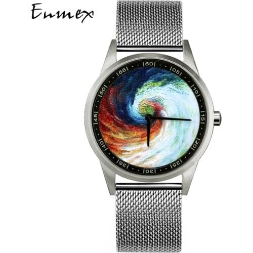 2019 Enmex design wristwatch 3D Rainbow Vortex creative design stainless steel case Oil Painting face quartz clock watch