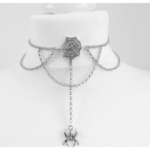 20pce Spooky Hanging Spider Chain Choker Dainty Webs Halloween Gothic jewelry fashion novelty beautiful unique women gift punk