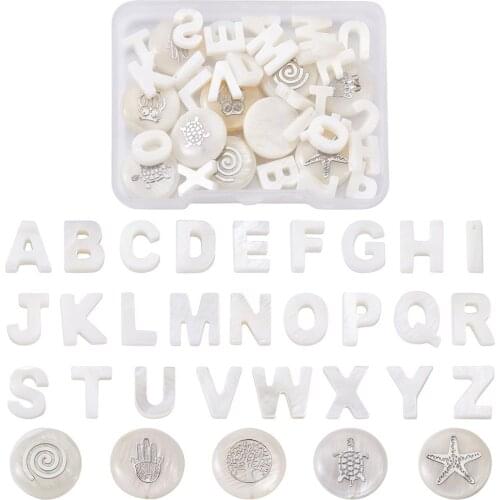 36pcs/box Shell Letter Beads Natural Freshwater Shell Beads Top Drilled Beads Charms for DIY Necklace Bracelet Jewelry Making