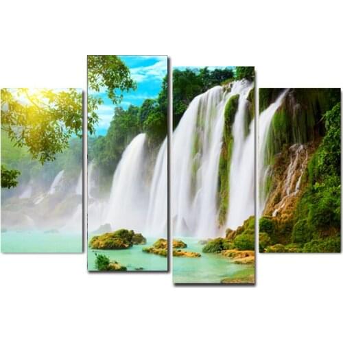 4 Panel Waterfall 5d Diamond Embroidery peony,Full square Diamond Mosaic stickers diamond painting Cross Stitch home decor