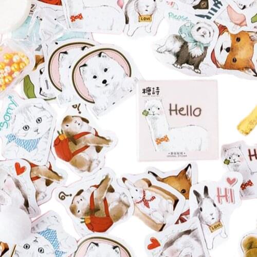 45pcs/pack Cute Cartoon Animal Rabbit Alice Sticker Diary Note Lovely DIY Decorative Stickers Scrapbooking DIY Gift Seal Label