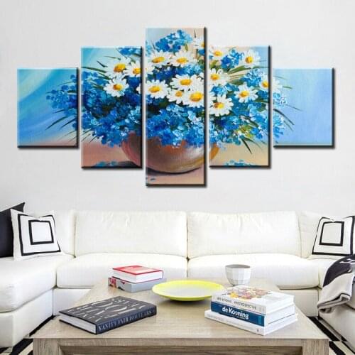 5 panels Abstract Floral Flower Canvas Painting Modern Minimalist Alpine Poster Wall Pop Artwork Home Decor Framework Modular