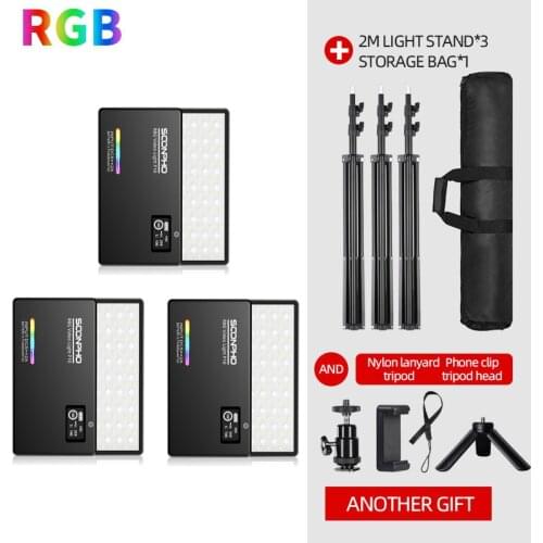 8W 2500K-8500K 4000mAh battery RGB LED Video Light + 2m Light Stand + Mini stand + Phone Clip + Carry Bag + Tripod Head Kit