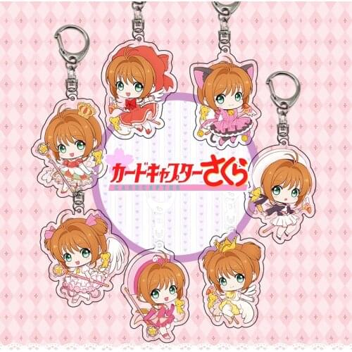 Anime Cardcaptor Sakura Keychain Kawaii Cartoon Keychains Double-sided Pendant Keyring