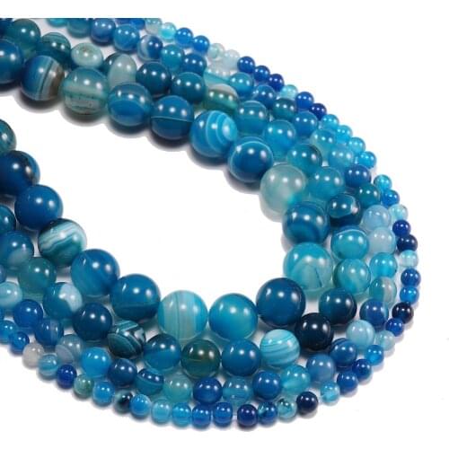 1strand/lot 4 6 8 10 12 mm Natural Blue Striped Agates Loose Beads Natural Stones Round Spacer Beads For DIY Gift Jewelry Making