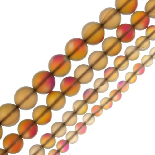 15"Brown Round Glitter Frosted Austria Crystal Dull Polish Moon Stone Loose Beads For Jewelry Making Bracelet Neck 6-12mm