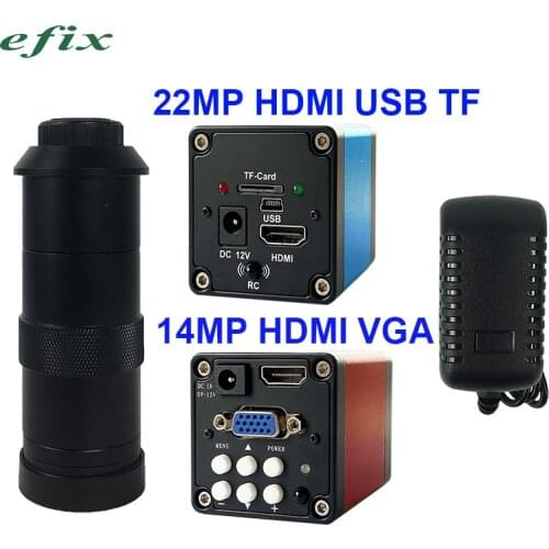 22MP HDMI HD USB TF/14MP HDMI VGA Digital Video Microscope Camera +130X C mount lens for Phone PCB Soldering Repair