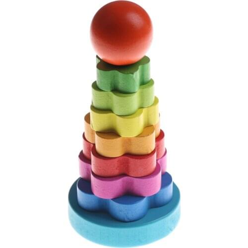 Wooden Toy Rainbow Tower Ring Kids Baby Stacking Stack Up Nest Learning Education Kids Gift