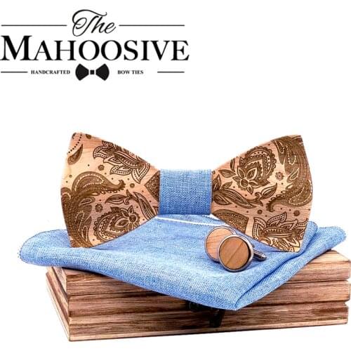 T262 3D Paisley Wooden Bow Ties for Men Wood tie Wood Gentleman Bow Ties Handmade Butterfly Wedding Party Gift for men