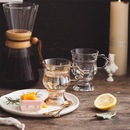 European Retro Embossed Glass Cup Nordic Coffee Trumpet Cup Tea Milk Cup