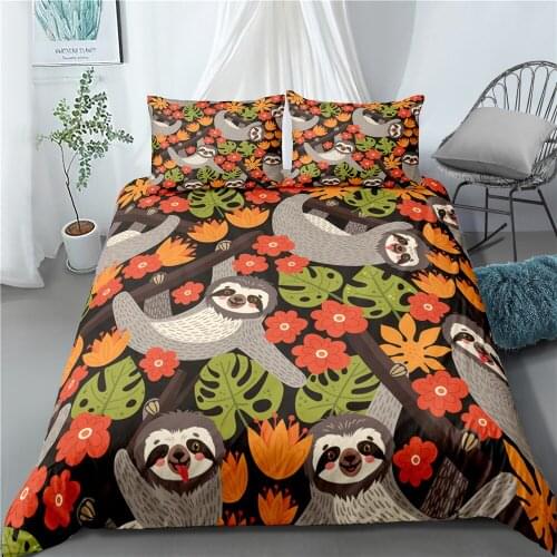 Fanaijia Luxury cartoon 3D sloth Bedding Sets single size kids Duvet Cover and Pillowcase Comforter Set Gifts for children