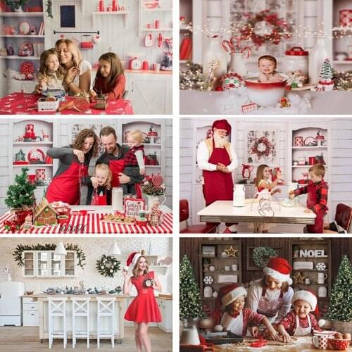 Christmas Tree Kitchen Decor Backdrop Winter Wreath XMAS Family Baby Portrait Photography Background Photostudio Photozone Props