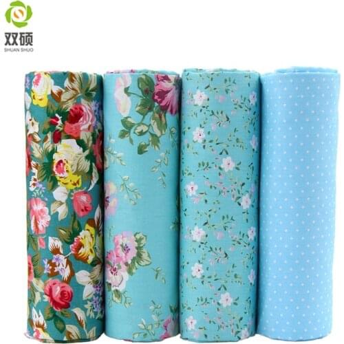 Bule Color Patchwork Cotton Fabric Fat Quaters Tilda Cloth Quilting Patchwork Fabrics For Sewing Doll Choth 4pcs/lots 40*50CM